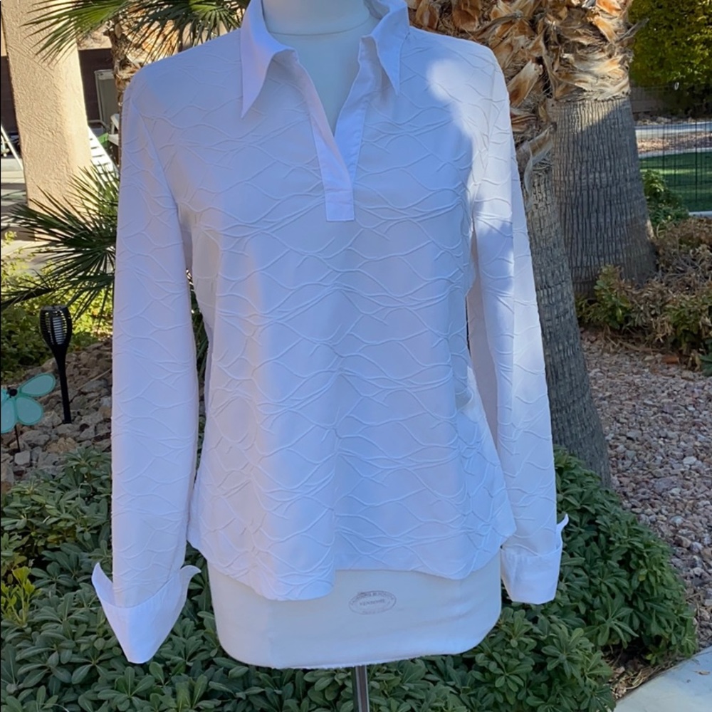 White stretch knit blouse